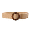 Straw Woven Elastic Stretch Waist Belt Women Skinny Dress Belt Cinch Fashion Round Wooden Buckle Braided Strap Belts