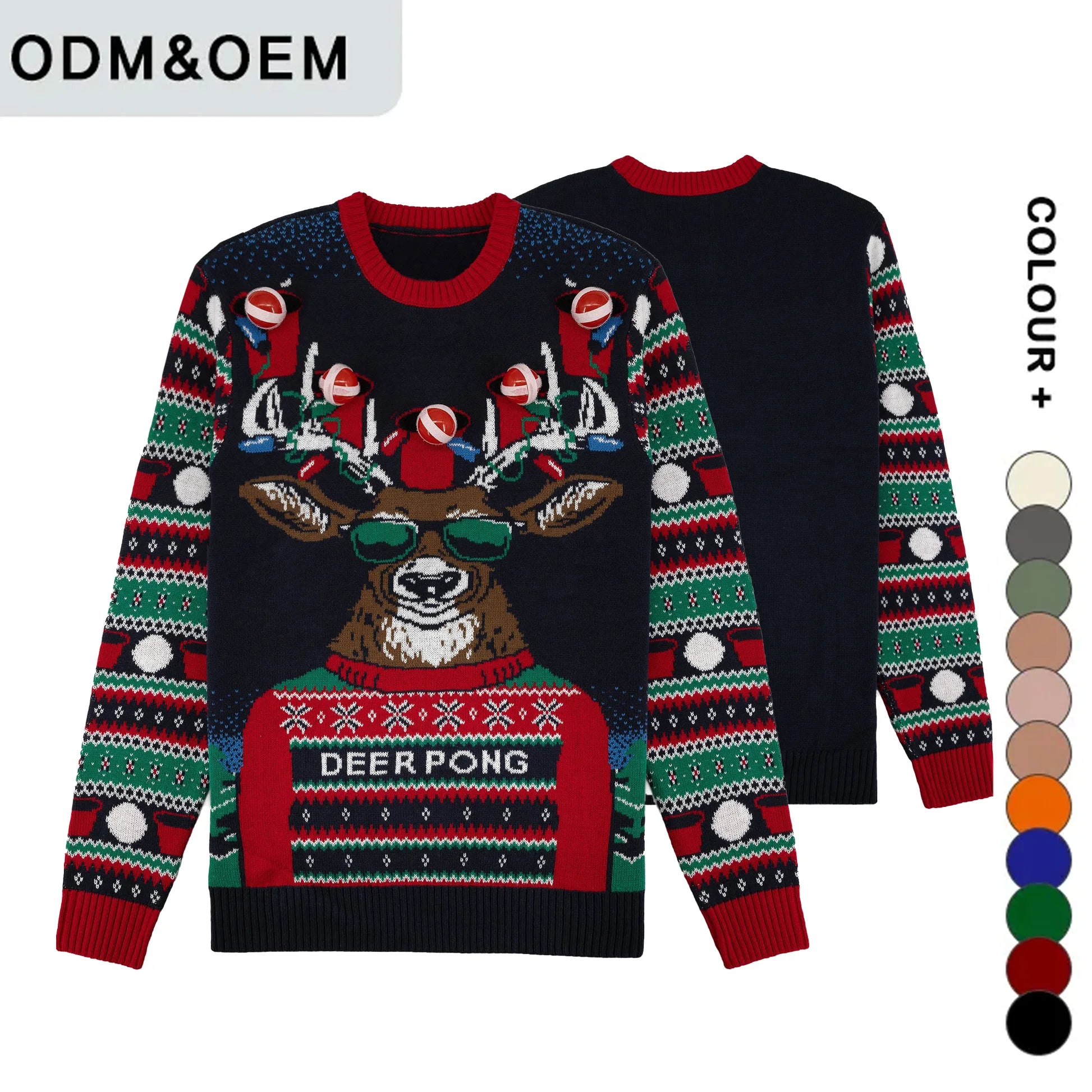 2024 Custom Unisex Knitted Xmas Holiday Sweater Jumper Women Acrylic Animal Reindeer Couple Family Ugly Christmas Sweater