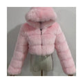 Jtfur Factory Handmade Female Fake Fur Coats Hooded Fashion Short Style Casual Soft Faux Fur Coat for Women