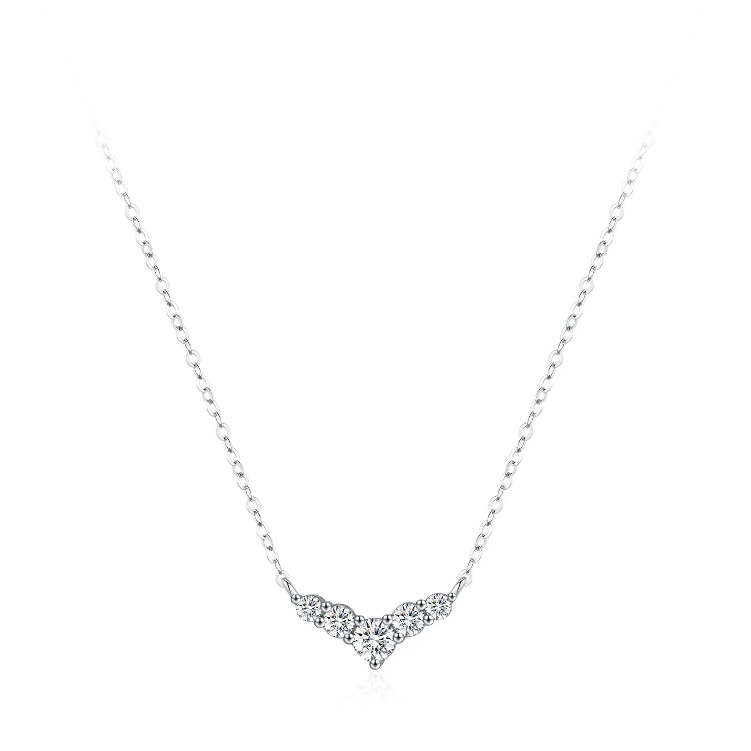 Simple Geometric V-Shaped Zirconia Clavicle Chain 925 Sterling Silver Dolphin Fishtail Necklace for Women Fine Jewelry
