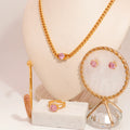 Indian Bridal Lover Cute Shaped Wedding Heart Gold Plated Stainless Steel Sets Brazilian Jewelry Set
