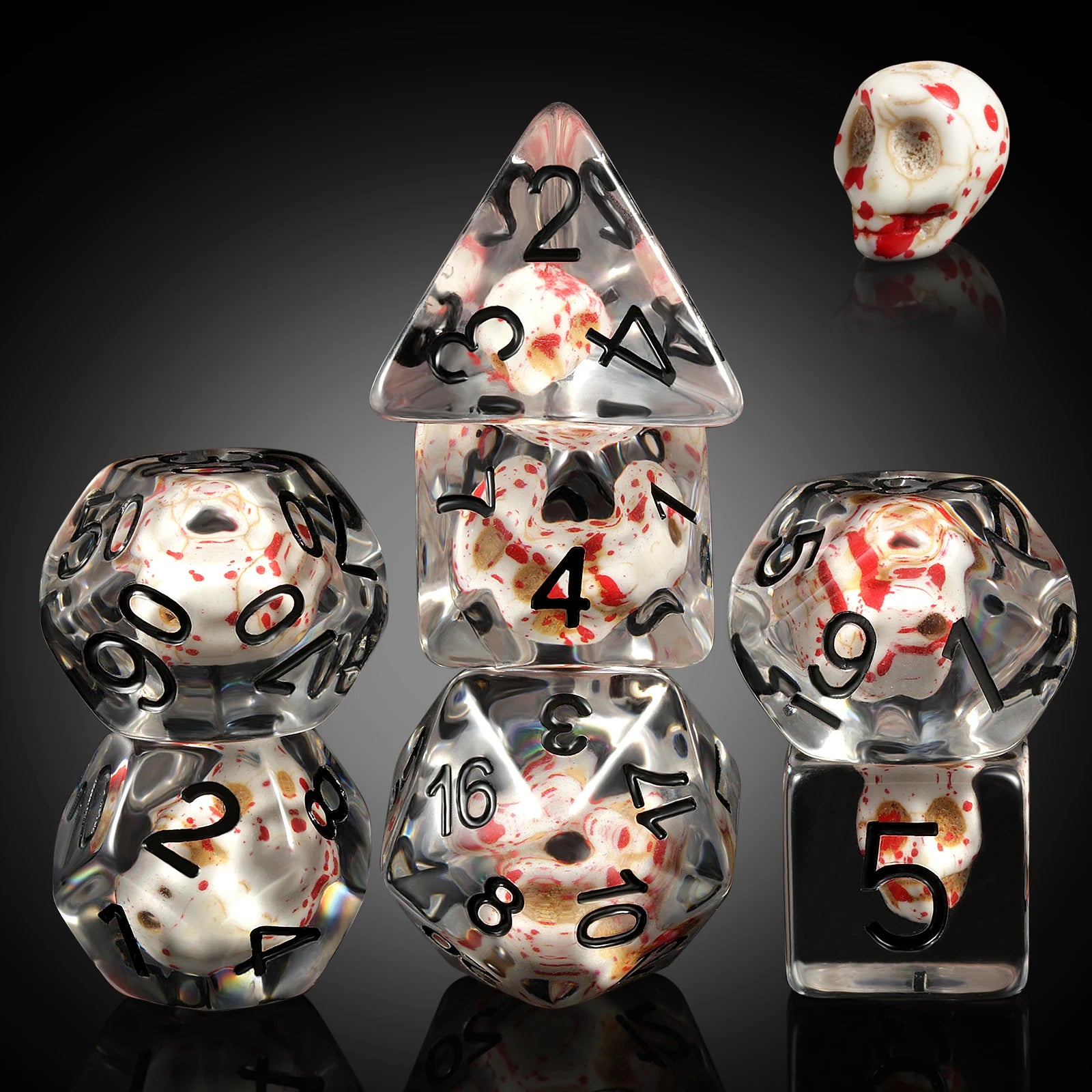 Custom Resin Polyhedron Dice Set 16mm for D&D Games with Animal Core and Skull Design