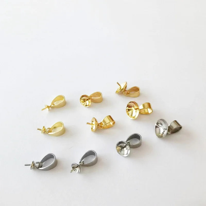 Stainless Steel Pendant Peg Tails Seeds Buckle Pinch Bail Clasps for Half Drilled Bead Charms Jewelry Making