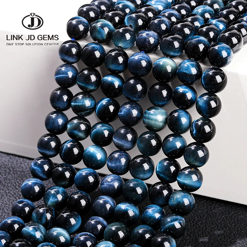 Wholesale 8MM 10MM Natural Dark Blue Tiger Eye Stone Beads Round Loose Spacer Beads for Jewelry Making