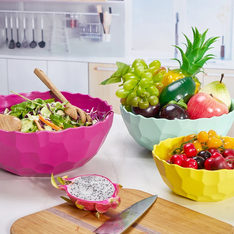 BSCI Certified BPA-Free Durable Hard Plastic Melamine Solid Color Unique Shape Salad Serving Bowl  Waved Shape