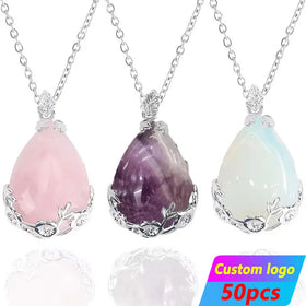 Wholesale for Sale High Quality Quartz Healing Gemstone Stone Women Necklace Charm Natural Rose Lace Crystal Pendant