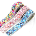 2cm Wide Colored Gravel Rhinestones Caviar Beads Tape Hot Fix Crystal Adhesive Ribbon Diy Clothing Shoes Bags Glass Diamond Trim