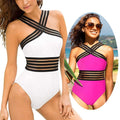 Hot Bikinis Mesh One Piece Swimsuit Tummy Control Crossover Swimwear Cute Bathing Suit Swimming Costume