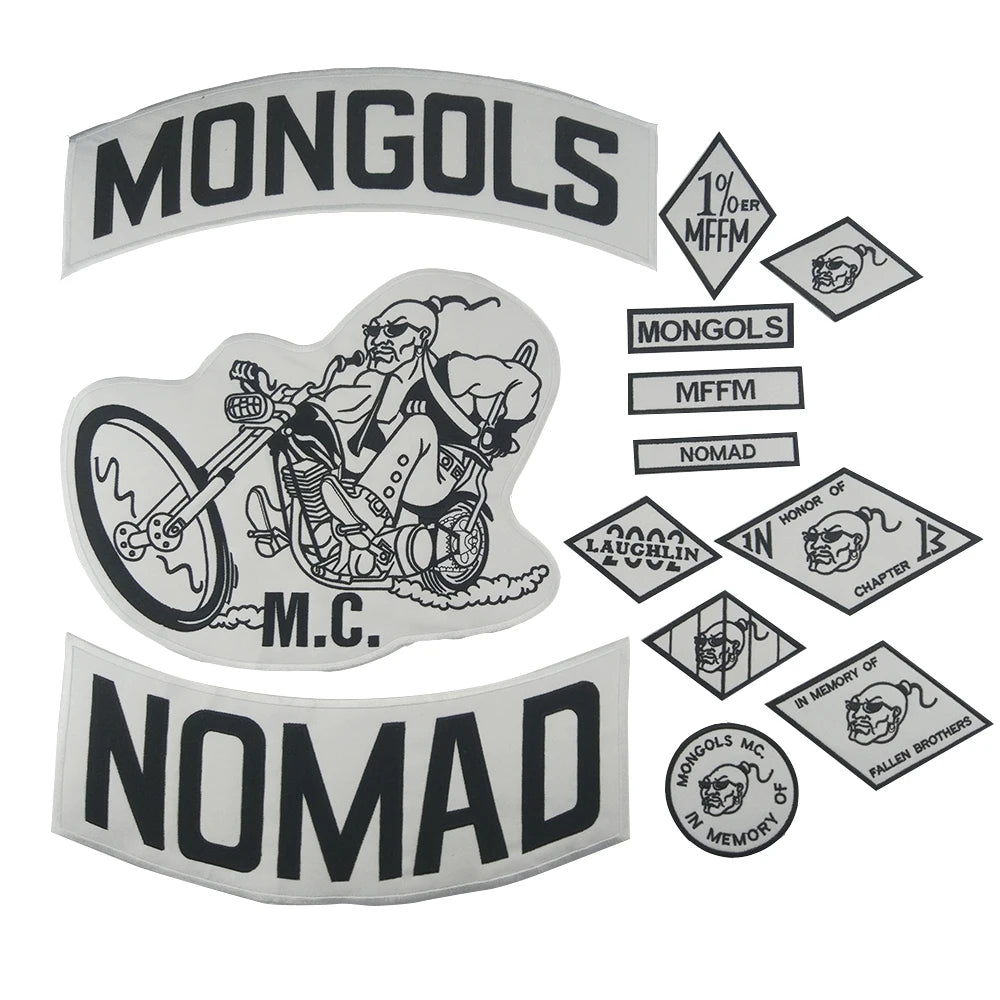 Heat Press Biker Jacket Denim Applique Mongols Nomad Nation MFFM Custom Motorcycle Iron Clothing Embroidery Patches