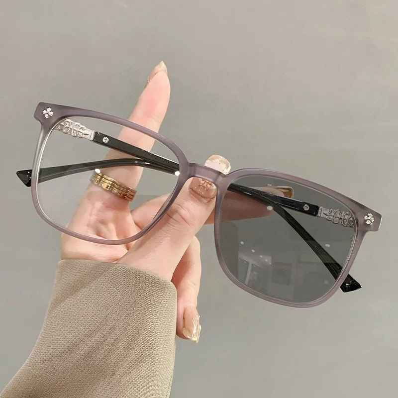 Women Men Flower logo Matte Grey White Rectangle Lunettes Photo Gray Femme Photochromic Anti Blue Light 2026 Glasses