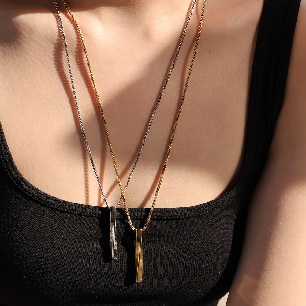 New High Quality Fashion Personalized Creative Long Spiral Bar Drop Pendant Necklace Stainless Steel Box Chain Jewelry