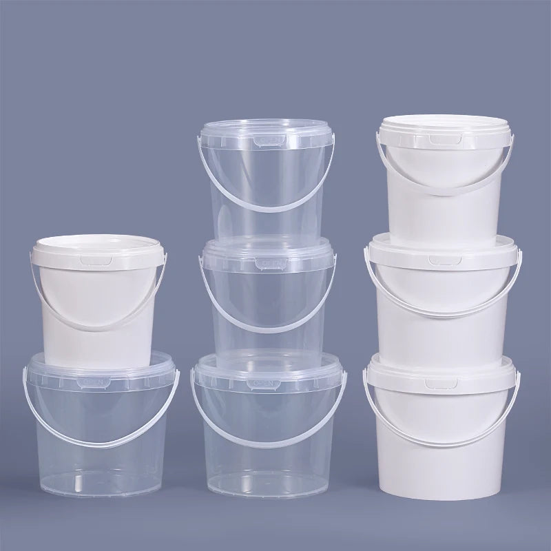 Hot Sale Transparent Bucket 300ml~5L Food Grade PP Round Pail With Plastic Handle for Food  Water Gift