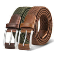 Quality Leather End 1 3/8 Casual Woven Web Canvas Elastic Stretch Belt Braid for Men Women Pants Golf Jeans