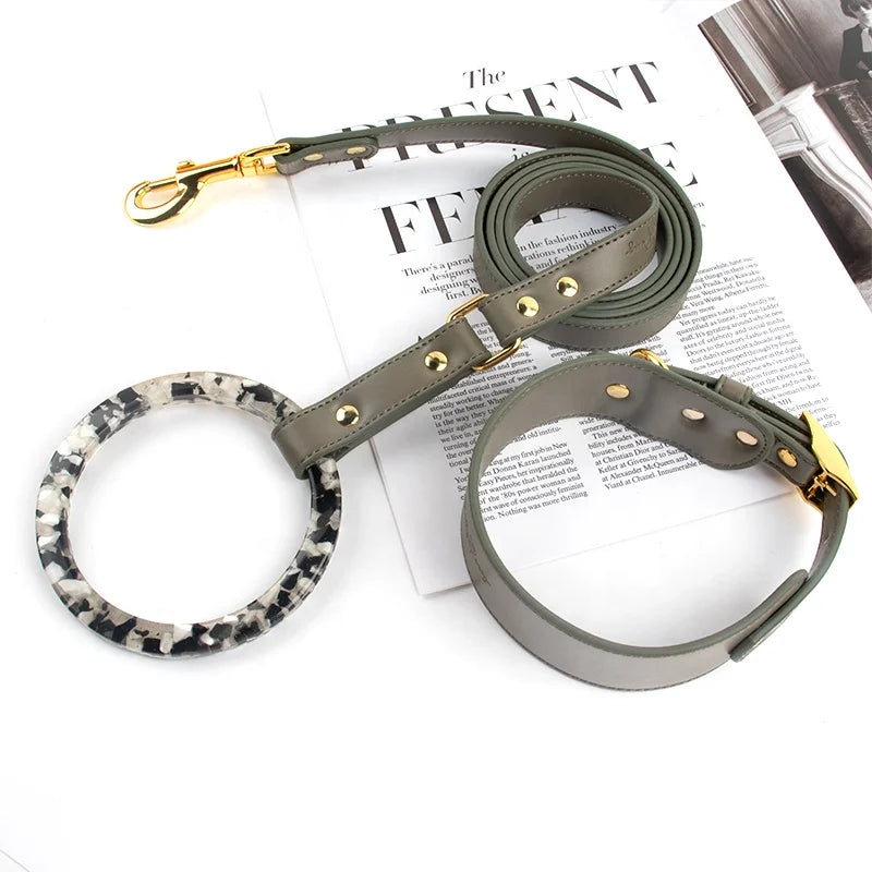 Waterproof Two Tone Dog Lead Collars Yellow & Olive Drab Leash With Traffic Handle