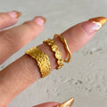 Dazan HOT Autumn Winter New Ins Trendy 18k Pvd Gold Plated Stainless Steel Vintage Minimal Embossed Ruins 3 Design Ring Women