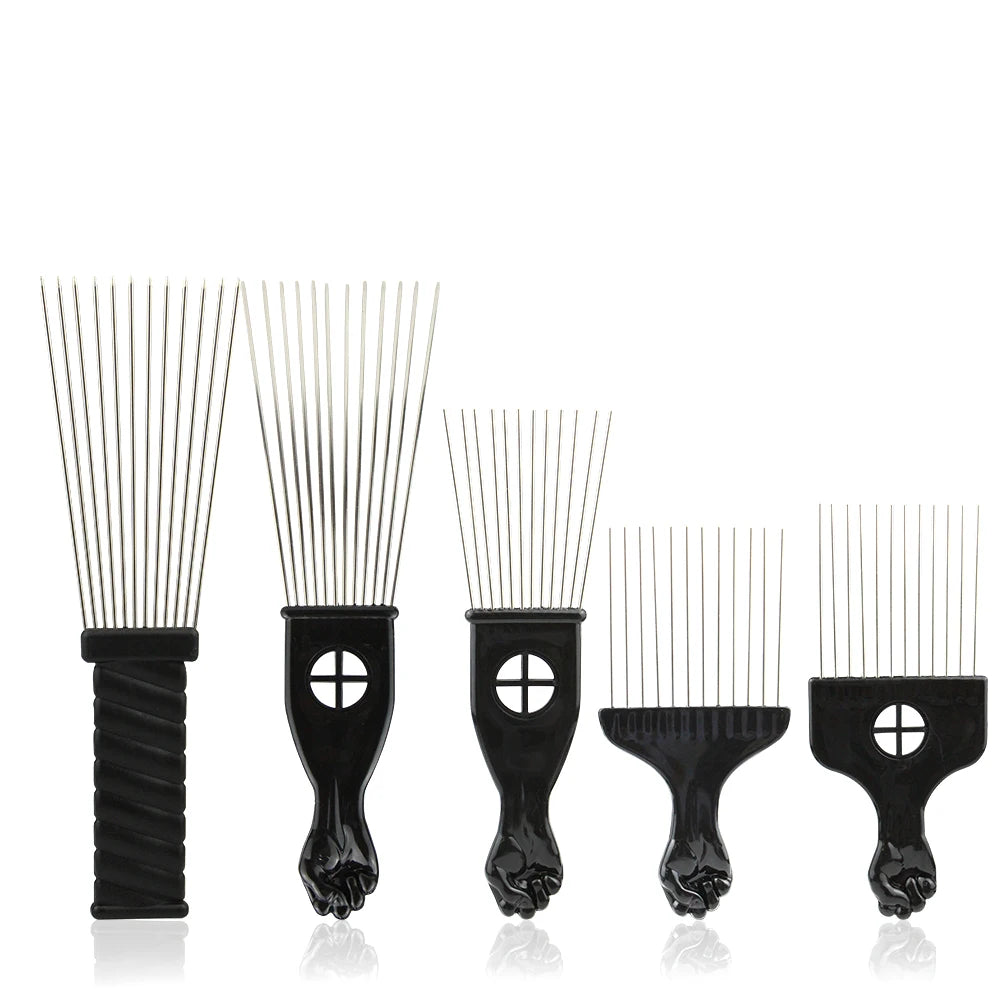 Masterlee 5 Size  Hot Sale Afro Curly Lift Plastic Handle Stainless Steel Needle Pin Anti-static Metal Pick Hair Fork Comb