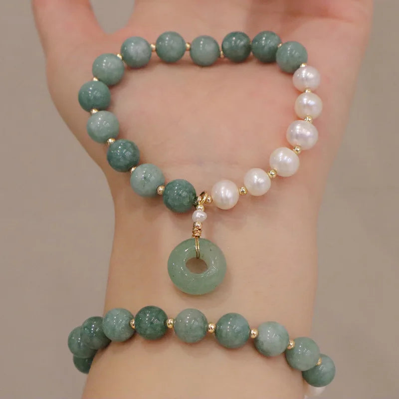 Exquisite Natural Myanmar Jade  Exquisite Gold Plated Natural Stone Freshwater Pearl