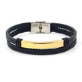 Can Custom Text Logo Stainless Steel with Golden Plating Leather Braided Bracelet for Men