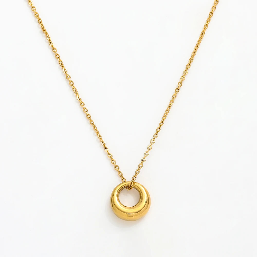 Joolim Jewelry 18K Gold Plated Chunky Circle Gradient Pendant Necklace Stainless Steel Jewelry Wholesale Tarnish Free