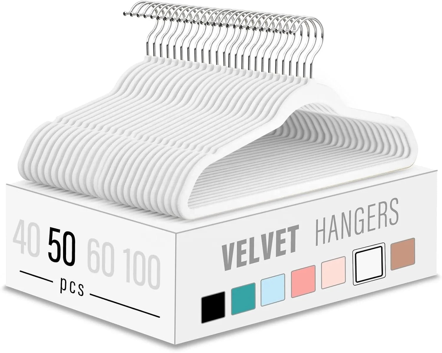 White Velvet Flexible Non Slip Heavy Duty Single Clothes Hanger Zinc Hook Premium Slim Space Saving Eco-Friendly Modern Wardrobe