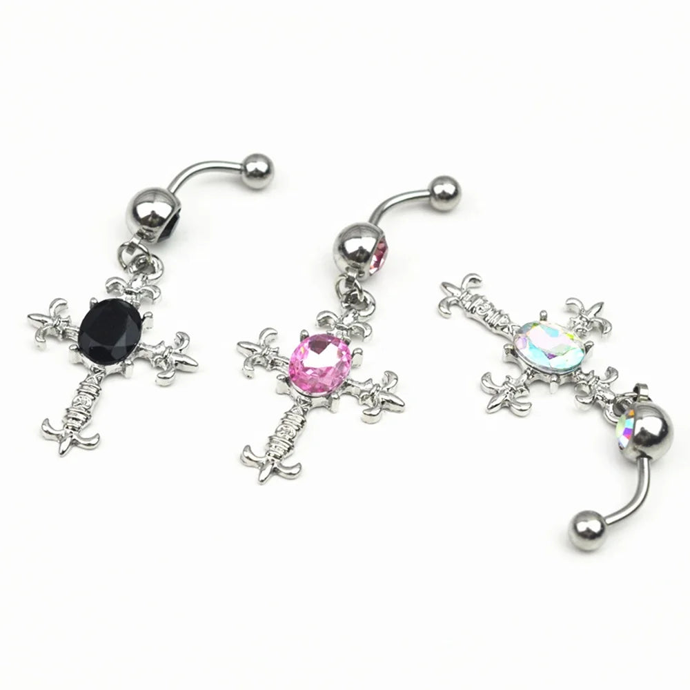 Popular Surgical Steel Crystal Pendant Belly Rings Women Body Piercing Jewelry Cross Navel Belly Rings