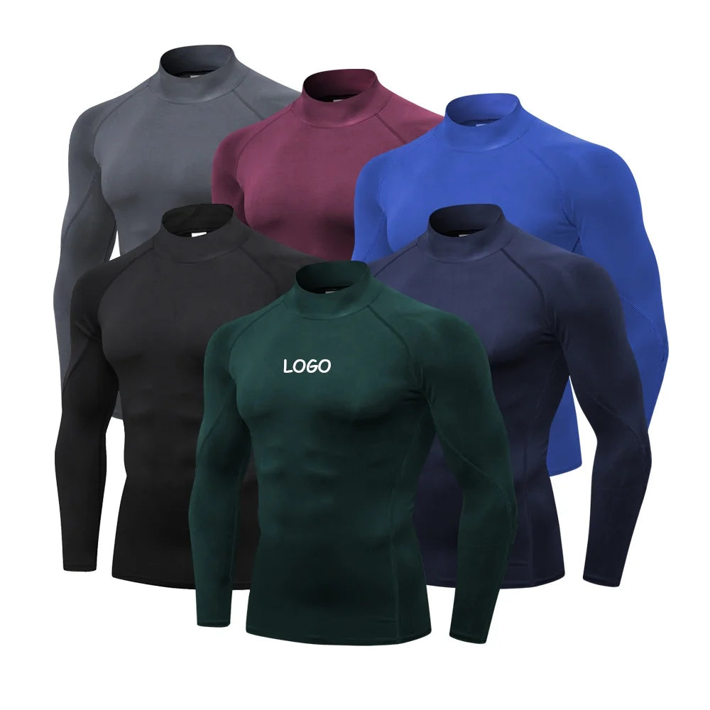 OEM ODM High Collar Compression Shirts Long Sleeves Sports Tops Mens Gym Wear Men Running Tops Gym Tight Wear