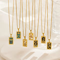 Stainless Steel 18k Gold Plating Rectangular Zircon Women Vintage Moon Sun Heart Pendant Necklace