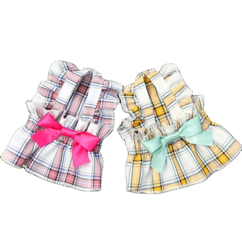 Wholesale Stocked Elegant Lace Designer Checked Pet Dog Cat Dress