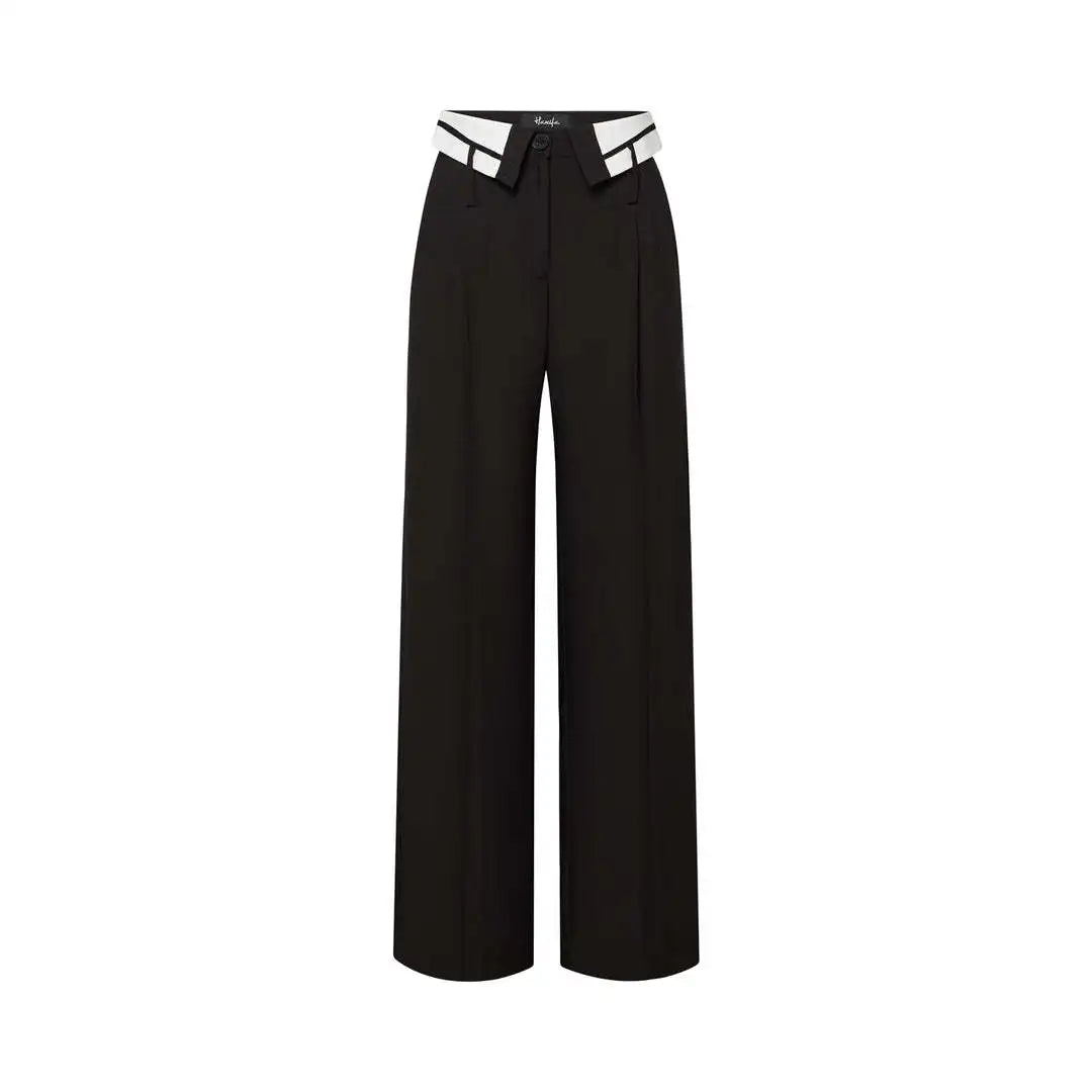 Boutique Wholesale 2026 Spring New Retro Draping Loose and Slim Flip Collar Design Straight Leg Wide Leg Women's Pants