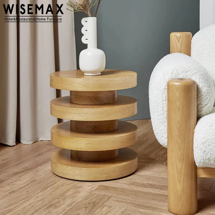 WISEMAX FURNITURE Nordic Living Room Furniture Natural Solid Wood Frame Tea Table Round Top Spiral Base Coffee Table