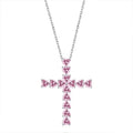 Hot Selling Custom 925 Sterling Silver 18K Gold Plated Pink Cubic Zirconia Diamond Cross Pendant Necklaces for Women Trendy Link