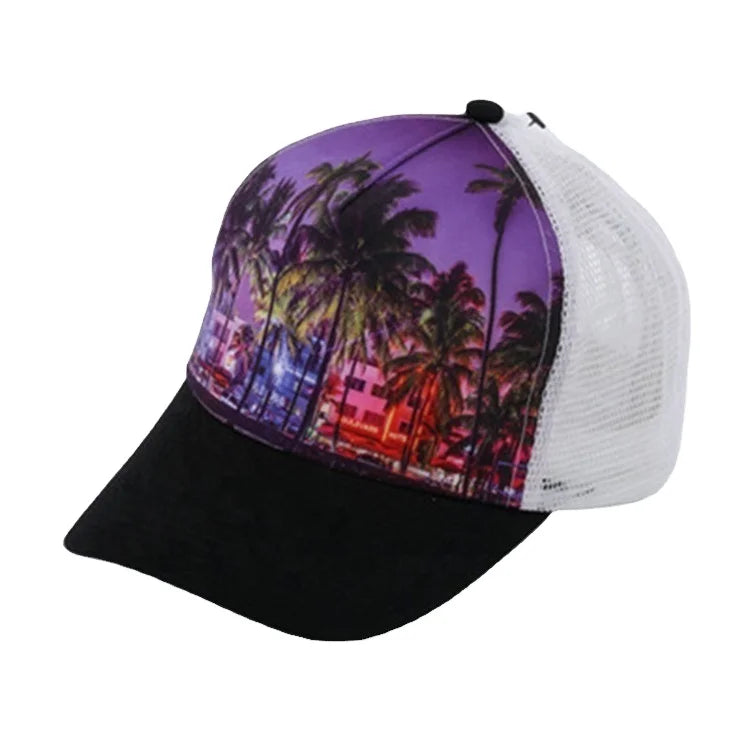 Custom Sublimation Print 5-Panel Trucker Hats Snap Back Closed Nylon Mesh Baseball Caps