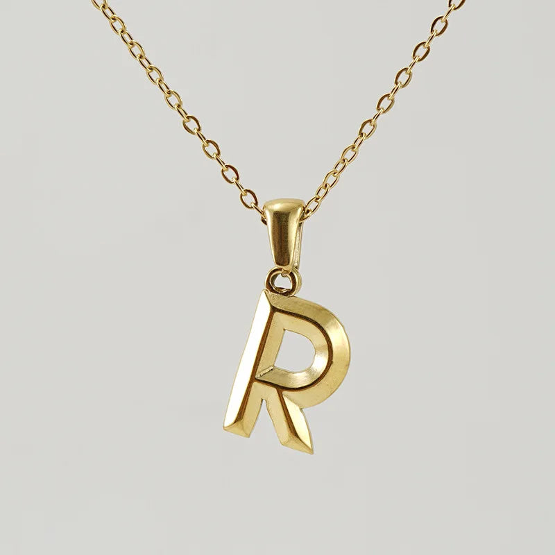 Fashion Custom Designer 18k Gold Plated 26 Alphabet Stainless Steel A-Z Initial Letter Name Necklace