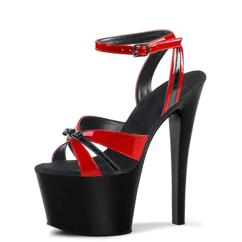 17cm Thin Heel Red Stripper Shoes Nightclub Sexy Platform Pole Dance High Heels Summer Leaky Toe Large Sandals