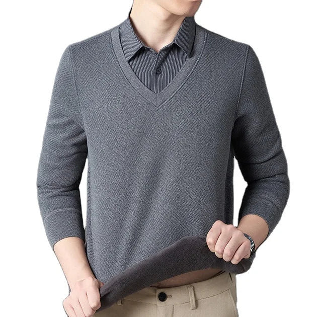 Winter Men's Long Sleeves Warm Fleece Thick Shirt Pattern  Clothing Plus Size Men's Shirts