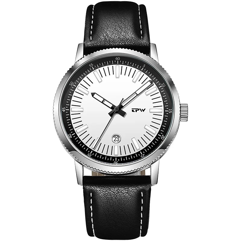 Men's Fashion Quartz Wristwatch with Simple Design Waterproof Alloy Case and 22mm Leather Band 42mm Dial Diameter
