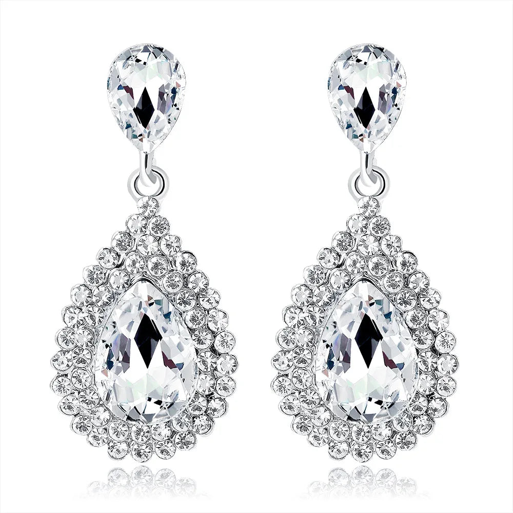 Crystal Stone Water Drop Design Drop Earrings Silver Plated Statement Earrings Fashionable European and American Earrings