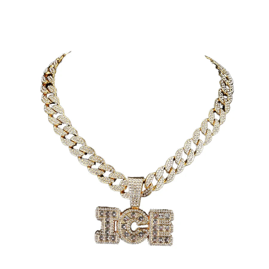 Hip Hop Miami Big Chain With Alloy and Rhinestone ICE Letter Pendant Chokers