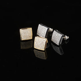Hip Hop Screw Back Square Curve Screen Stud Earrings Full Iced Out CZ Zircon Stone Stud Earrings for Men