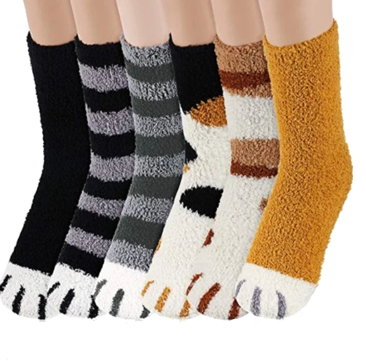 Winter Socks Woman Floor Fuzzy Cat Paw Cute Soft Cozy Crew Breathable Home Sleep Ladies Fluffy Socks
