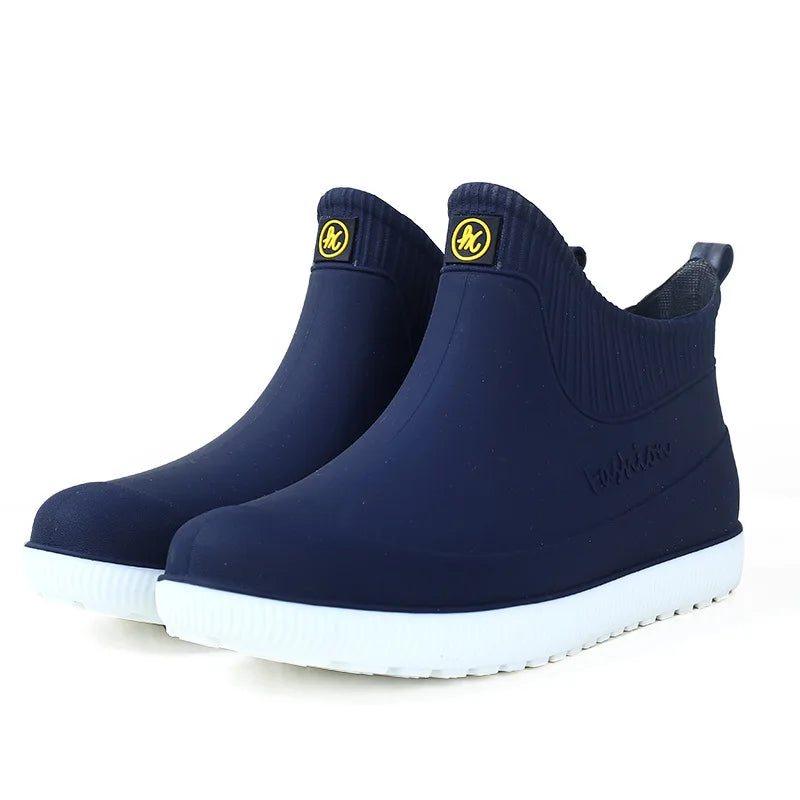 Men's Excellent Round Toe Simple Rain Boots Thick Bottom Resistant Low Top Anti-slip Men's Rain Shoes Convenient One Stirrup