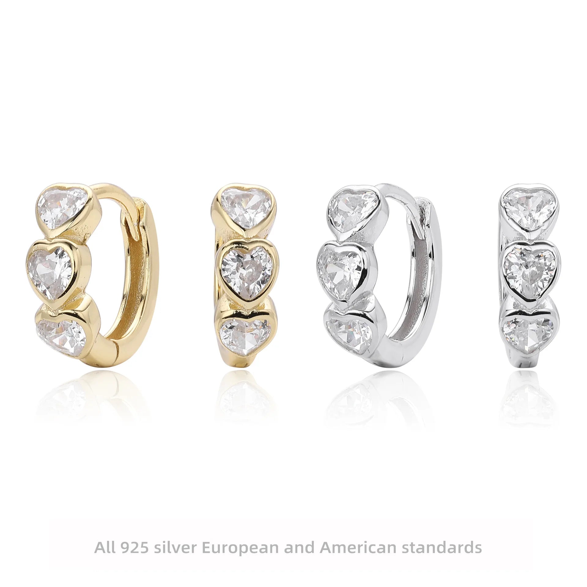 Heart White Diamond Trendy 925 Sterling Silver 18k Gold Jewelry Tiny Hoops Earrings Women