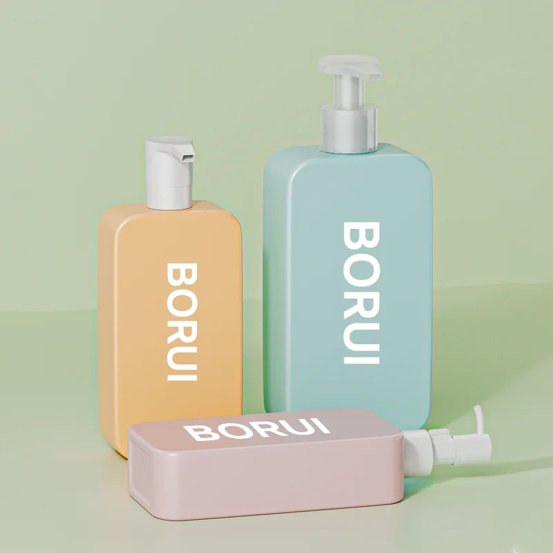 BORUI Factory HDPE Plastic Shampoo and Lotion Pump Bottles 250ml 350ml 500ml Square Skincare and Cosmetic Packaging Containers