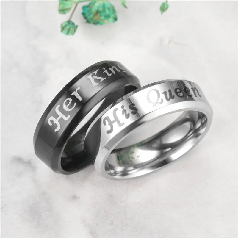 Hip Hop Stainless Steel Couple Ring Trendy Wedding Gift Personalized Design Fashionable King Queen Ring for Him Her Wholesale