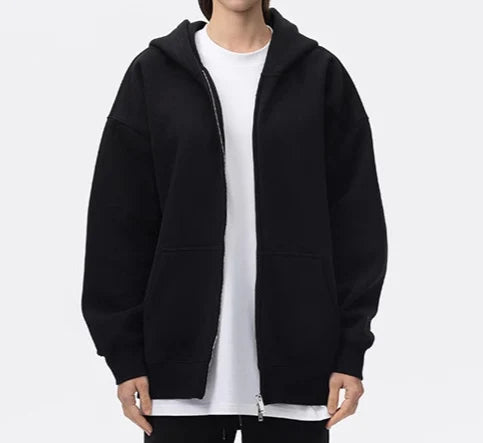 350G Heavy Fleece Hoodie Men's Double Zip Coat Thick Hooded Coat