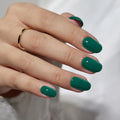 BTArtbox Solid Color Natural Reusable Stick on False Nails Press Wholesale Soft Gel Dark Green Short Oval Press on Nails Bulk
