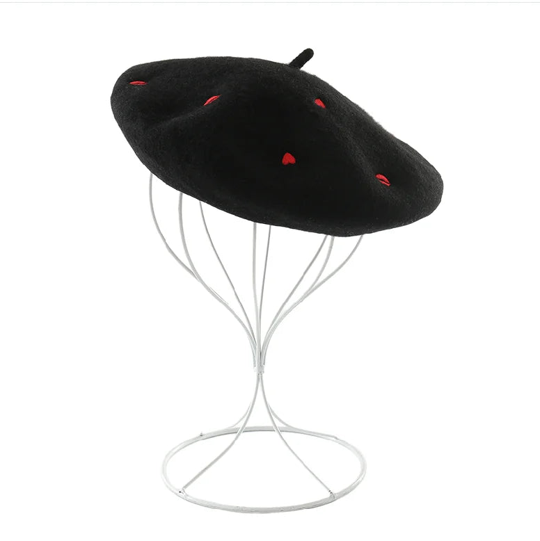 Low MOQ Custom Colorful Image Women Men Embroidery 100% Wool Berets for Sports & Party Use