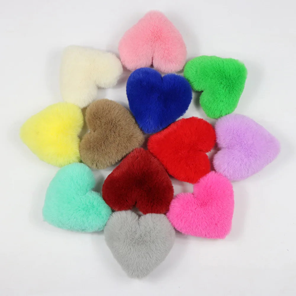 Puff Ball Key for Women Pompom Keychains Heart Shaped Pompoms Keyring Heart Pom Pom Keychain Colored Bulk Fluffy Fur 10CM Rabbit