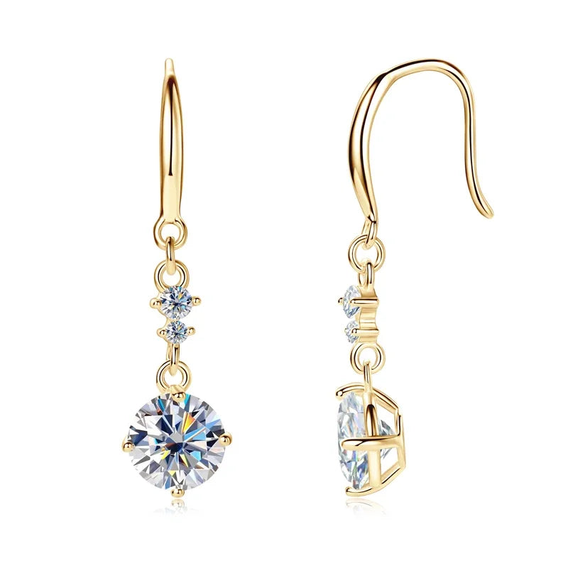 GRA Certified Jewelry D 1CT Moissanite 925 Sterling Silver 18K Gold Plated Wedding Drop Hook Earrings for Women