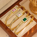 Wholesale Exquisite Women's Retro 18K Gold-plated Stainless Steel square Emerald Zircon Bracelet Waterproof High-quality Jewelry